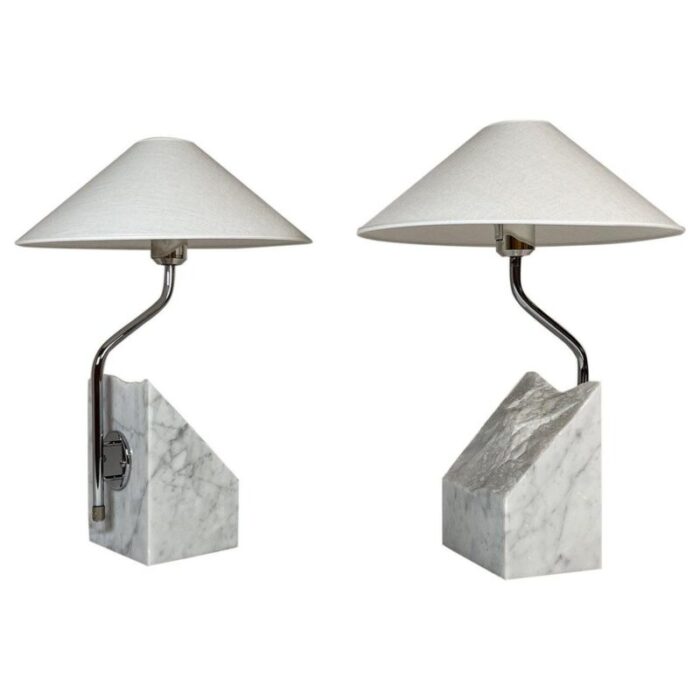 mid century marble and steel table lamps from bergboms 1970s sweden set of 2 1