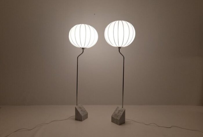 mid century marble steel floor lamps from bergboms 1970s sweden set of 2 11