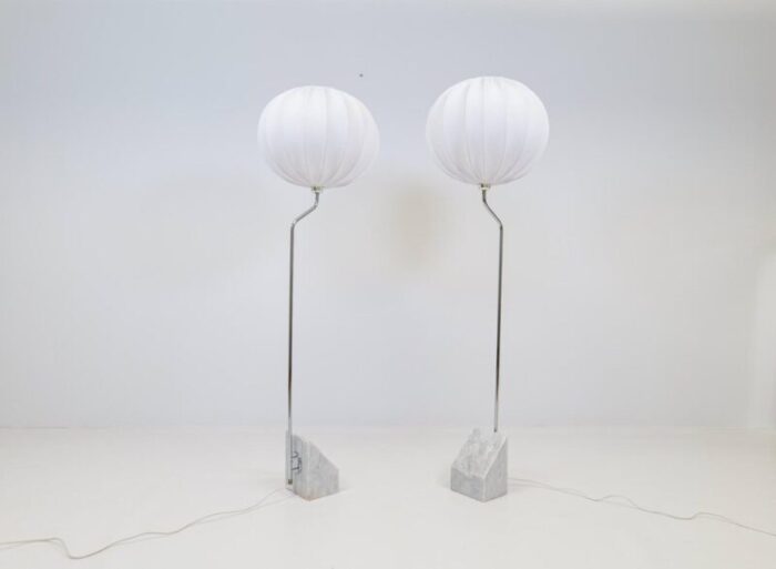 mid century marble steel floor lamps from bergboms 1970s sweden set of 2 2