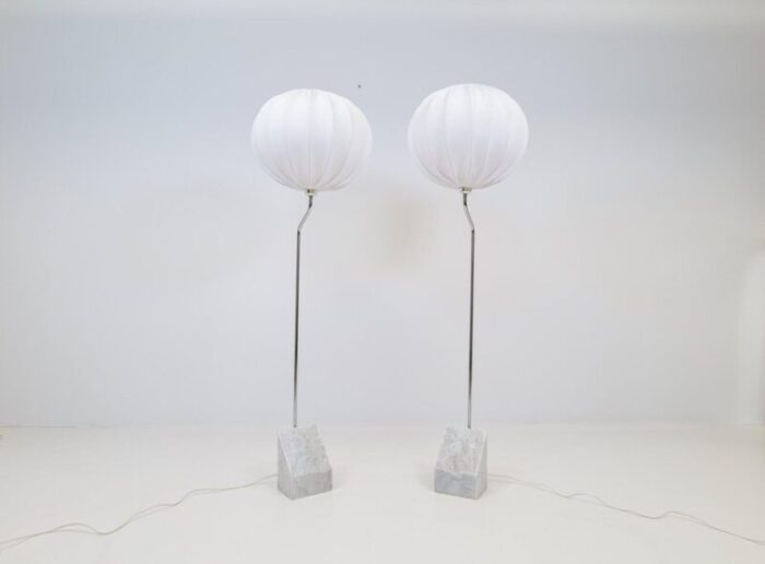 mid century marble steel floor lamps from bergboms 1970s sweden set of 2 3