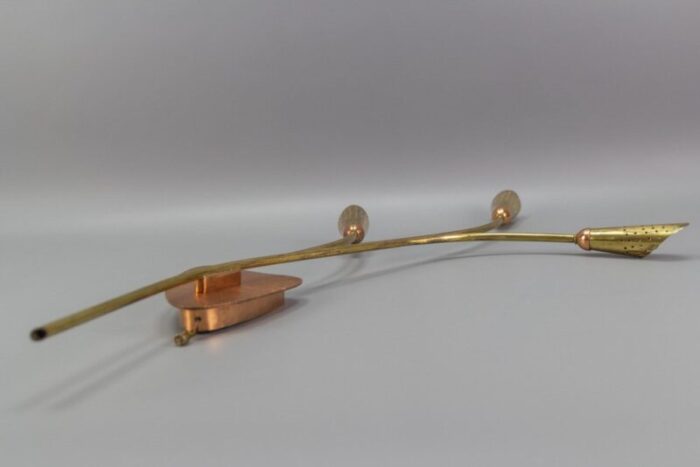 mid century modern brass and copper cone shaped three light wall sconce 9