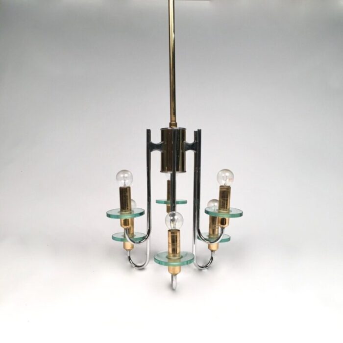 mid century modern chrome glass brass chandelier by gaetano sciolari 5