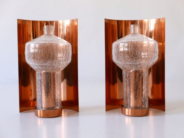 mid century modern copper glass sconces by kaiser leuchten 1960s set of 2 1