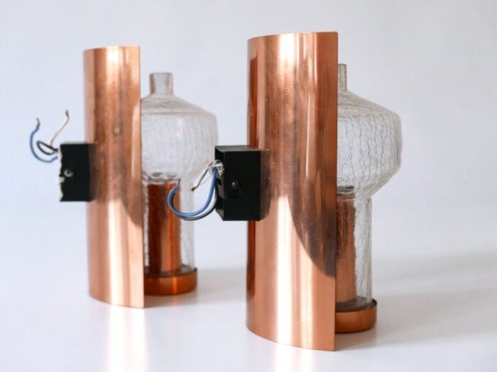 mid century modern copper glass sconces by kaiser leuchten 1960s set of 2 12