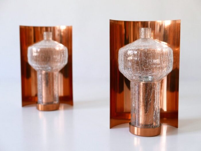 mid century modern copper glass sconces by kaiser leuchten 1960s set of 2 13