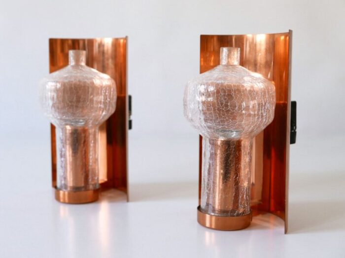 mid century modern copper glass sconces by kaiser leuchten 1960s set of 2 14