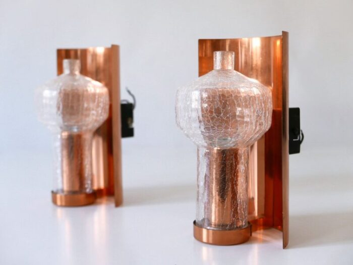 mid century modern copper glass sconces by kaiser leuchten 1960s set of 2 15