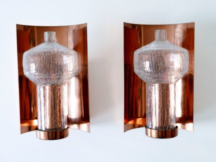 mid century modern copper glass sconces by kaiser leuchten 1960s set of 2 3