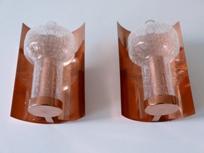 mid century modern copper glass sconces by kaiser leuchten 1960s set of 2 5