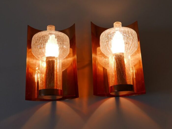 mid century modern copper glass sconces by kaiser leuchten 1960s set of 2 6