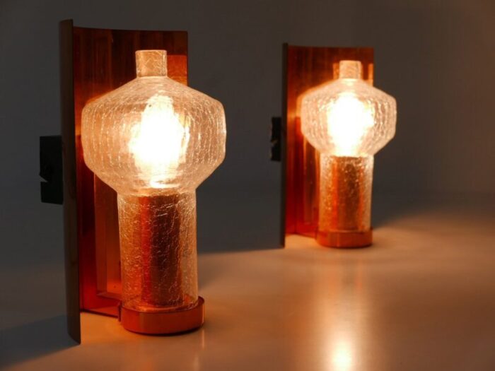 mid century modern copper glass sconces by kaiser leuchten 1960s set of 2 8