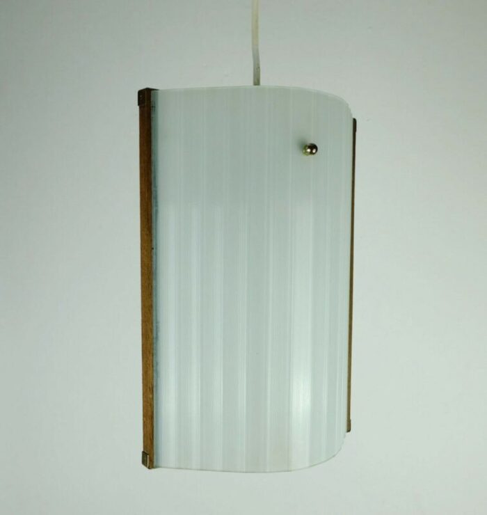 mid century modern danish modern teak opal glass brass hanging lamp 1