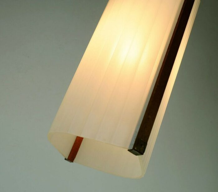 mid century modern danish modern teak opal glass brass hanging lamp 7