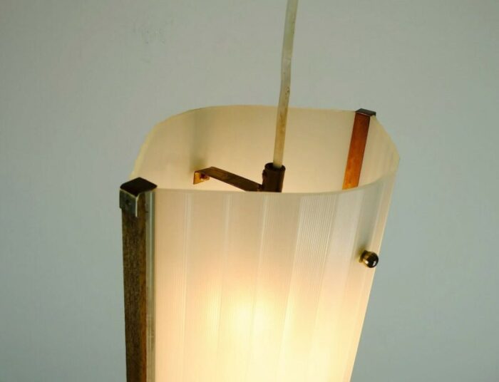 mid century modern danish modern teak opal glass brass hanging lamp 9