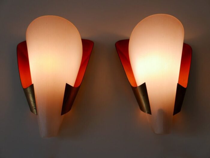 mid century modern german brass acrylic glass sconces 1960s set of 2 17