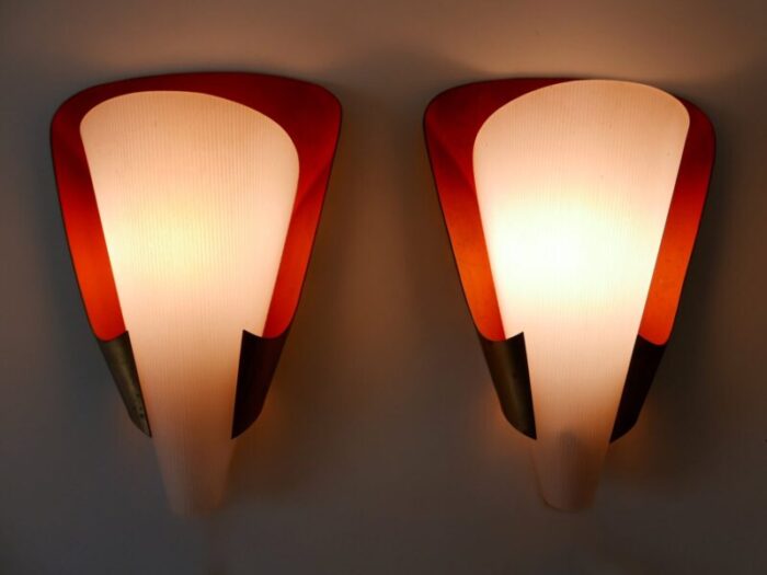 mid century modern german brass acrylic glass sconces 1960s set of 2 18