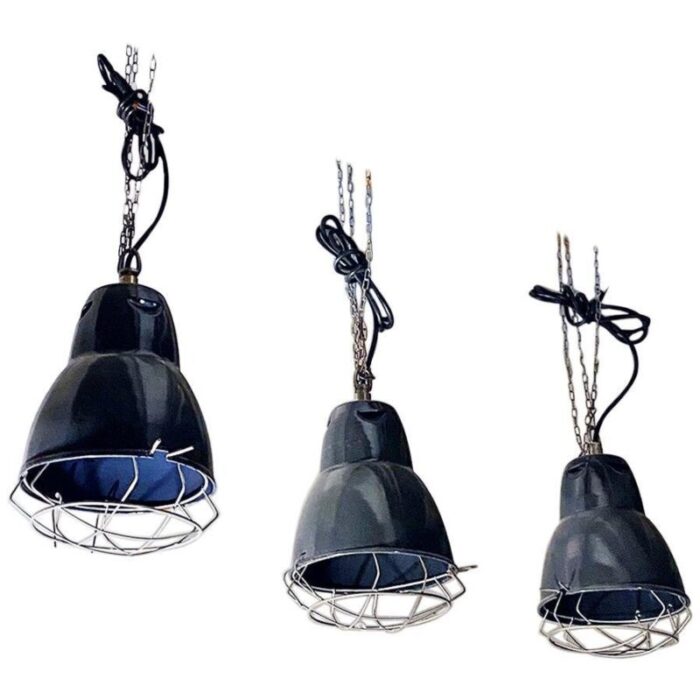 mid century modern italian dark gray industrial metal chandeliers 1960s set of 3 1