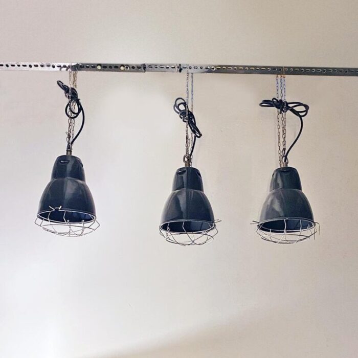 mid century modern italian dark gray industrial metal chandeliers 1960s set of 3 3