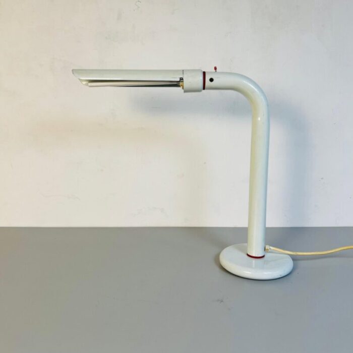 mid century modern italian metal table lamp in white and red details 1970s 3