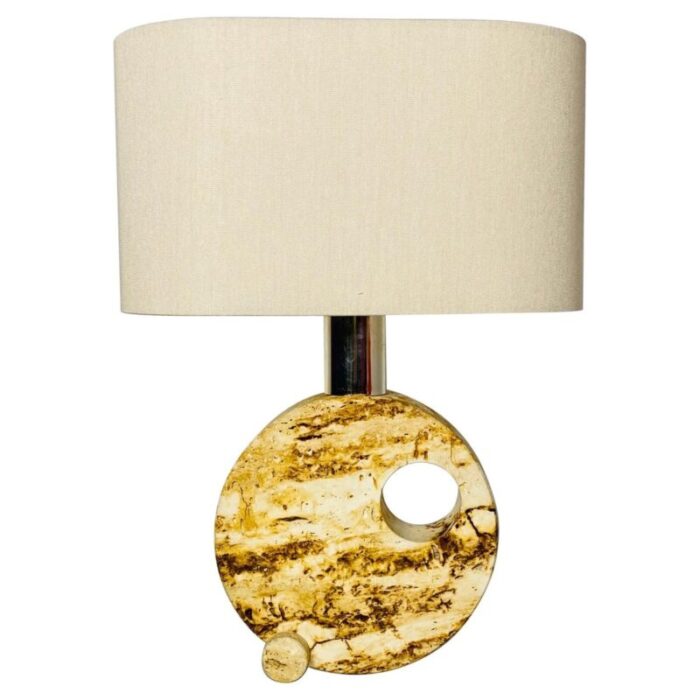 mid century modern italian travertine table lamp with cotton lampshade 1970s 1