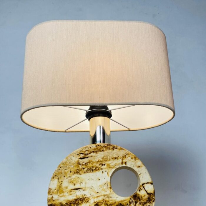 mid century modern italian travertine table lamp with cotton lampshade 1970s 11