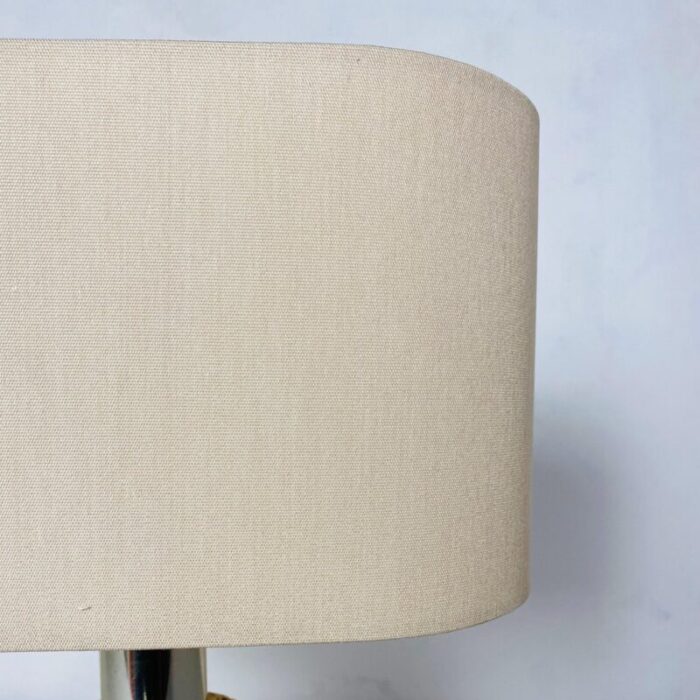 mid century modern italian travertine table lamp with cotton lampshade 1970s 9