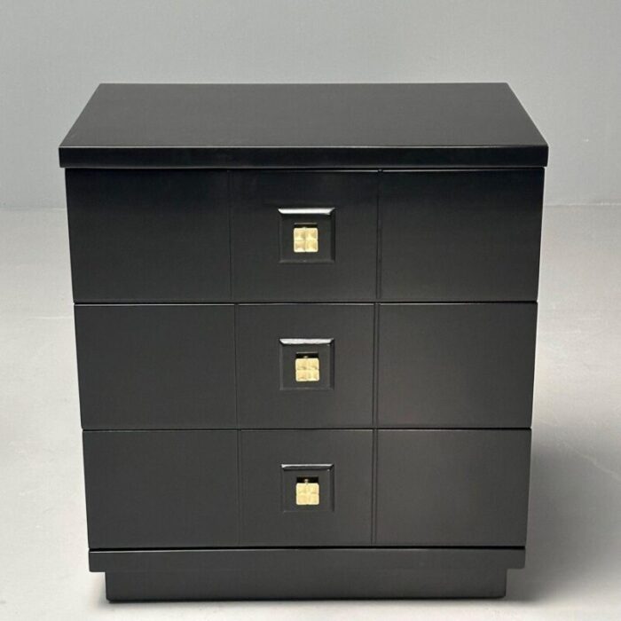 mid century modern nightstands chests black lacquer brass usa 1970s 1581