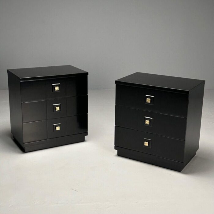 mid century modern nightstands chests black lacquer brass usa 1970s 4460