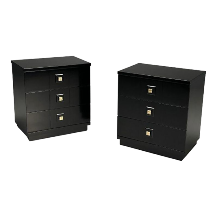 mid century modern nightstands chests black lacquer brass usa 1970s 5814