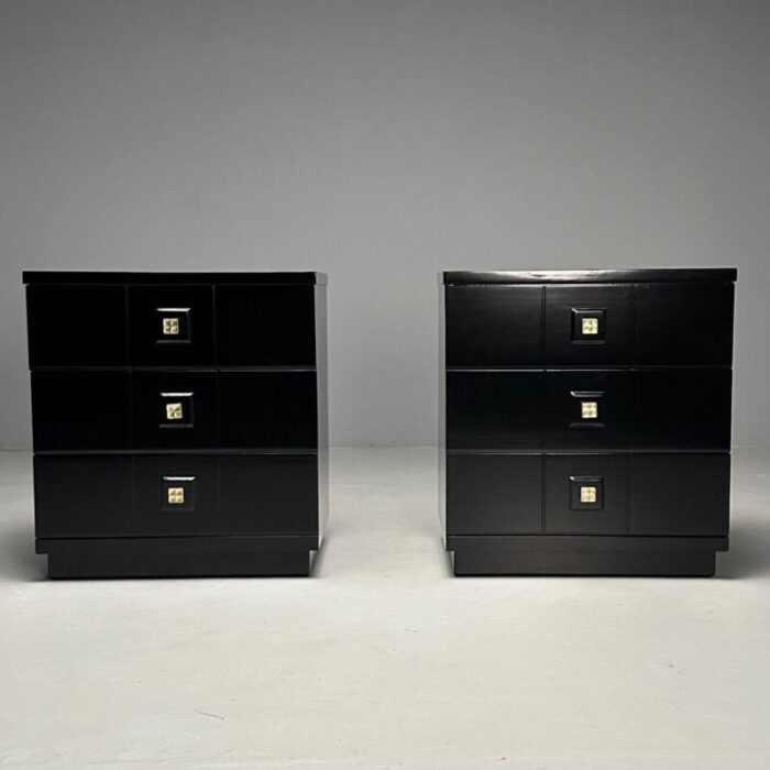 mid century modern nightstands chests black lacquer brass usa 1970s 6335