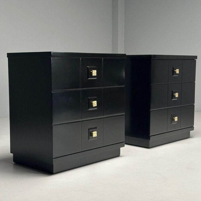 mid century modern nightstands chests black lacquer brass usa 1970s 7189