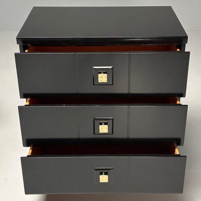 mid century modern nightstands chests black lacquer brass usa 1970s 7565