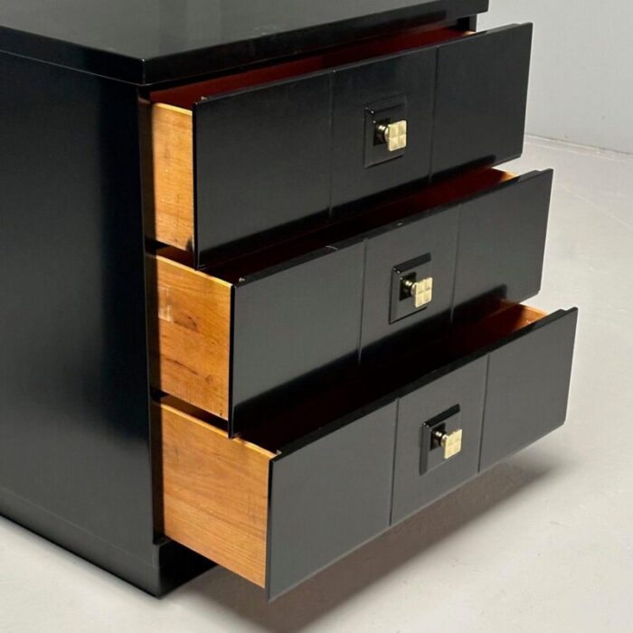 mid century modern nightstands chests black lacquer brass usa 1970s 9093