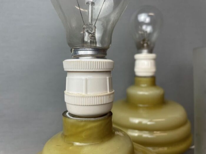 mid century modern olive green opaline glass table lamps set of 2 11