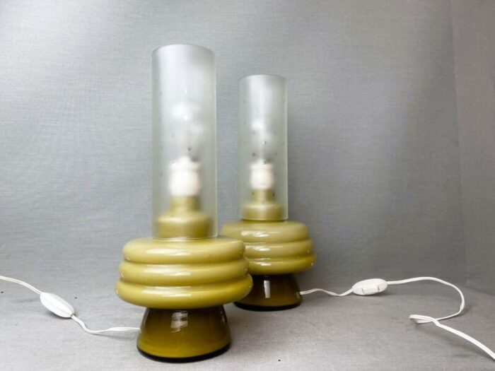 mid century modern olive green opaline glass table lamps set of 2 4