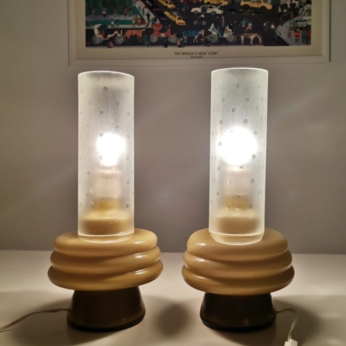 mid century modern olive green opaline glass table lamps set of 2 5