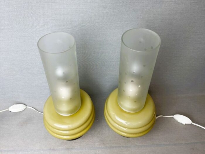 mid century modern olive green opaline glass table lamps set of 2 6