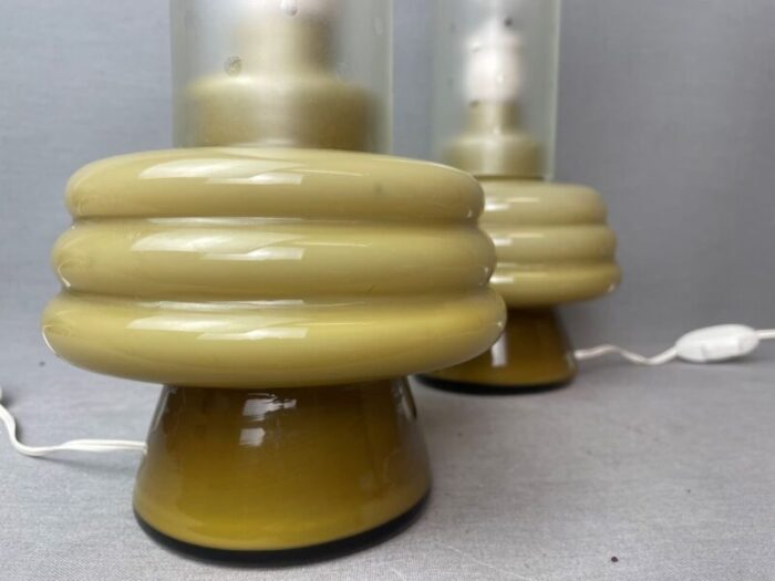 mid century modern olive green opaline glass table lamps set of 2 7