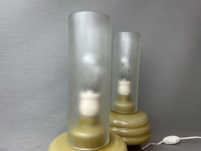 mid century modern olive green opaline glass table lamps set of 2 8