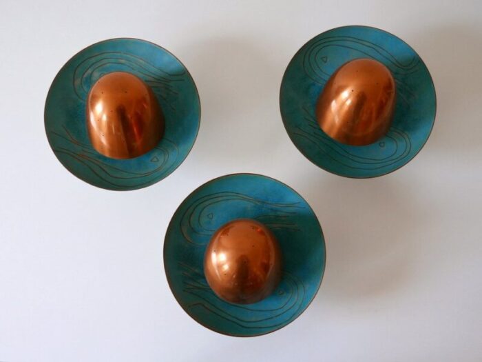 mid century modern scandinavian copper sconces 1960s set of 3 2