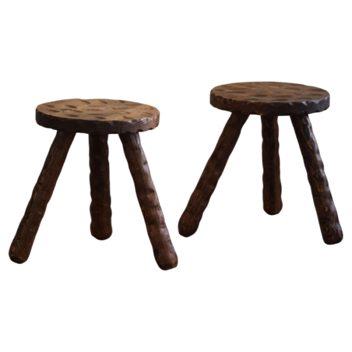 mid century modern swedish wabi sabi carved stools in pine 1960s set of 2 1071