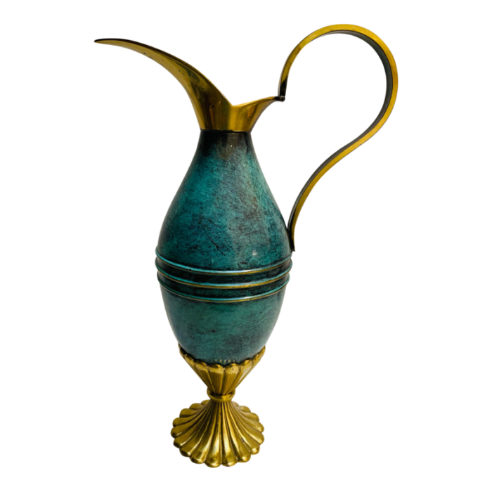 mid century modern turquoise and brass oppenheim israel pitcher 3510