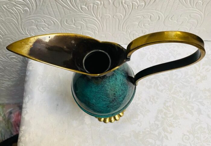 mid century modern turquoise and brass oppenheim israel pitcher 4096