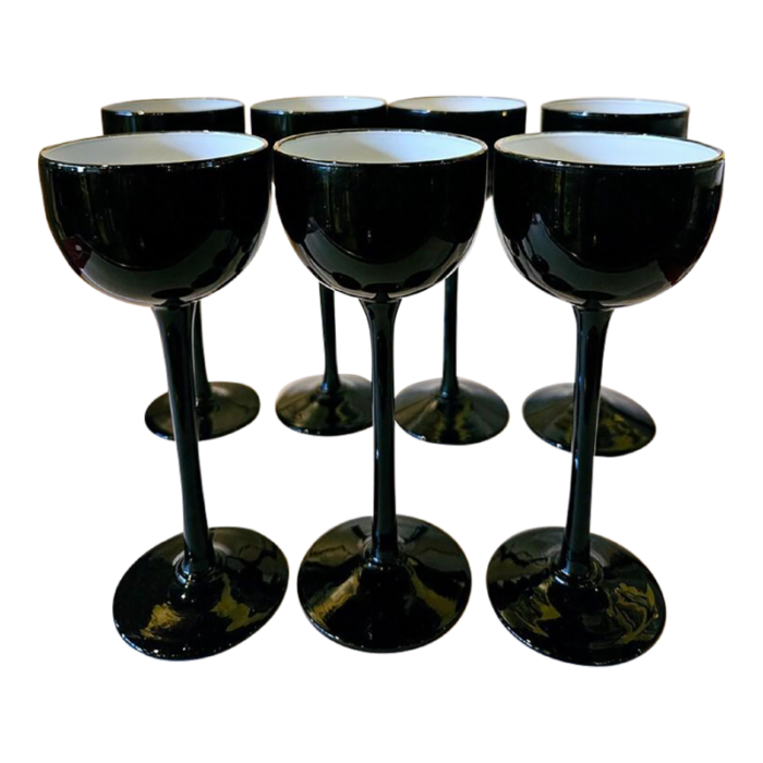 mid century modern venetian carlo moretti stemware cordials black and white cased glass stemware set of 7 3336