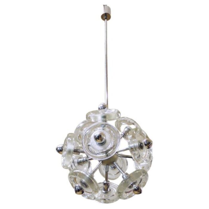 mid century modern white handblown murano glass and chrome sputnik light 1