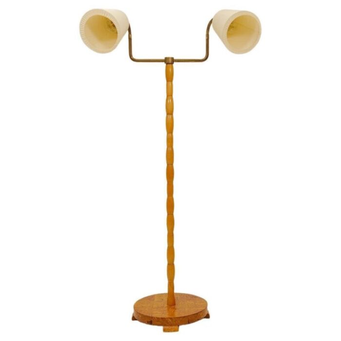 mid century organic floor lamp in birch and brass sweden 1950s 1