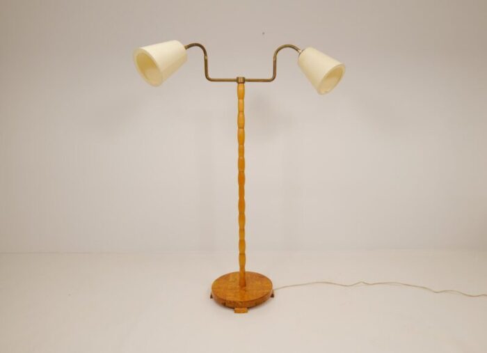 mid century organic floor lamp in birch and brass sweden 1950s 2