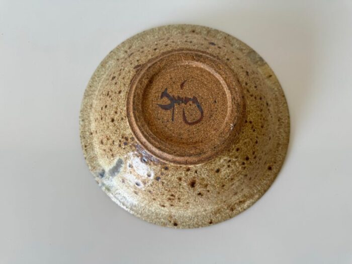 mid century organic speckled glaze stoneware bowl signed 3217