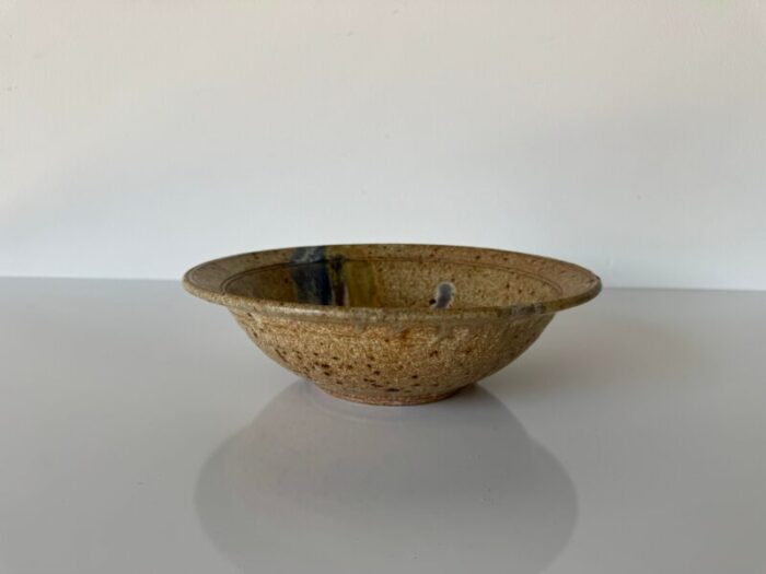 mid century organic speckled glaze stoneware bowl signed 3900