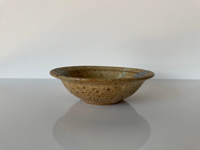 mid century organic speckled glaze stoneware bowl signed 9712